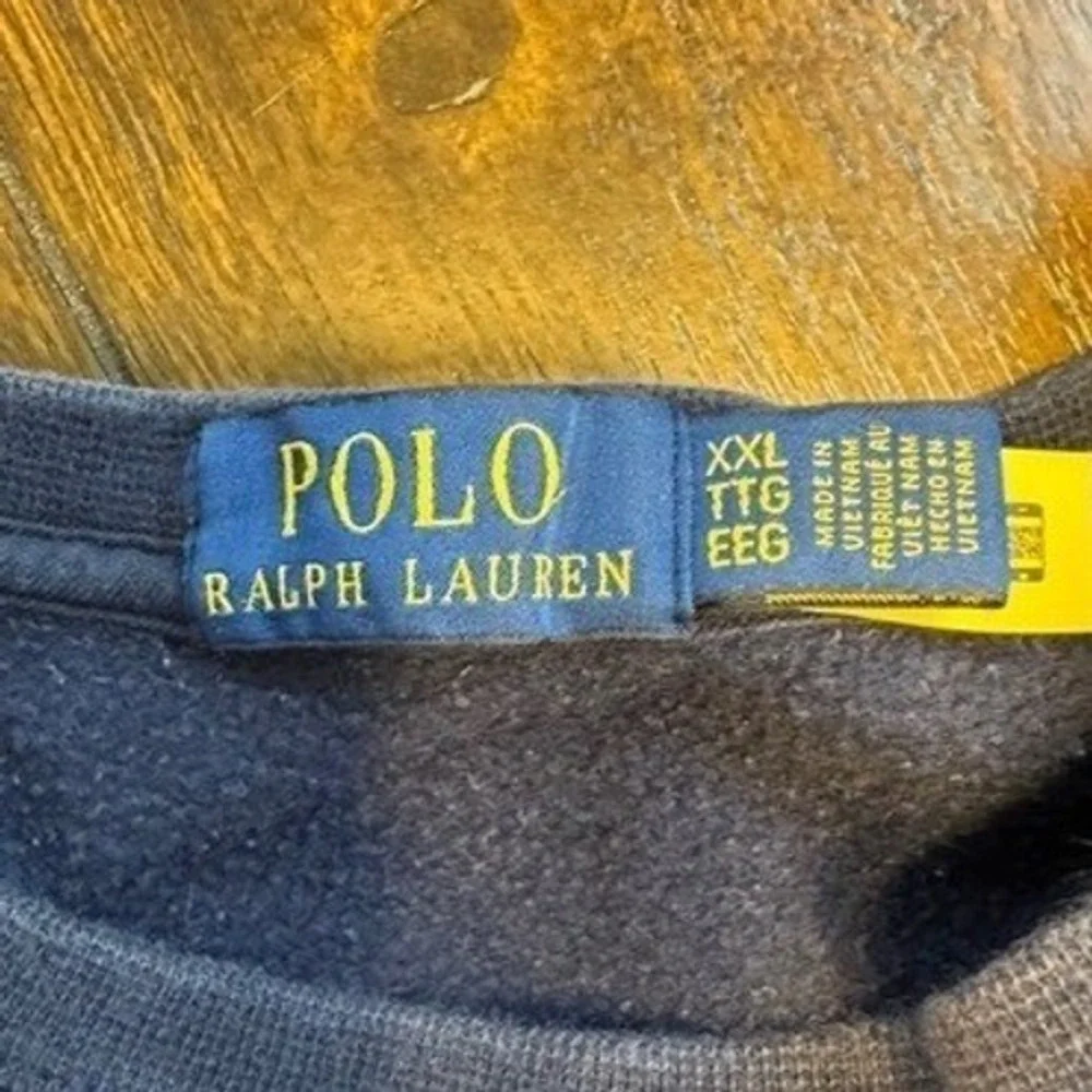 Polo Ralph Lauren Mens XXL Navy Blue Crewneck Sweatshirt Yellow Pony Logo Fleece
